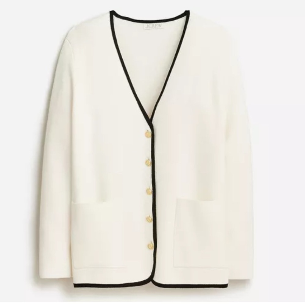 J. Crew Giselle V-Neck Sweater Blazer W/ contrast trim
Size XS. NWT